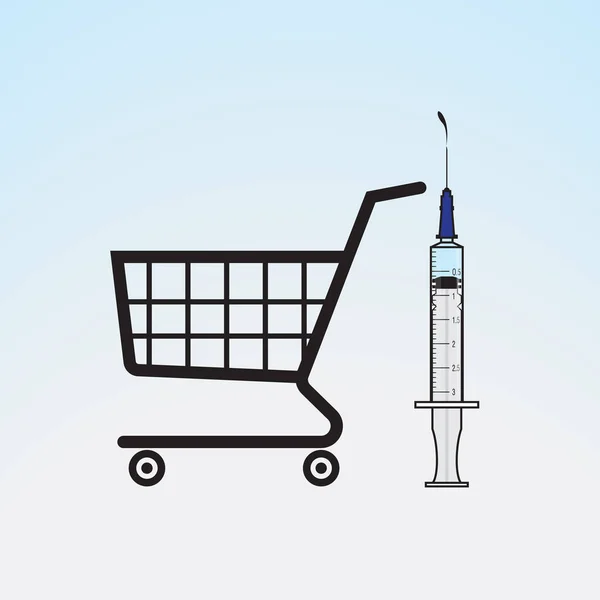 Illustration Syringe Shopping Cart Light Blue Gradation Background — Vector de stock