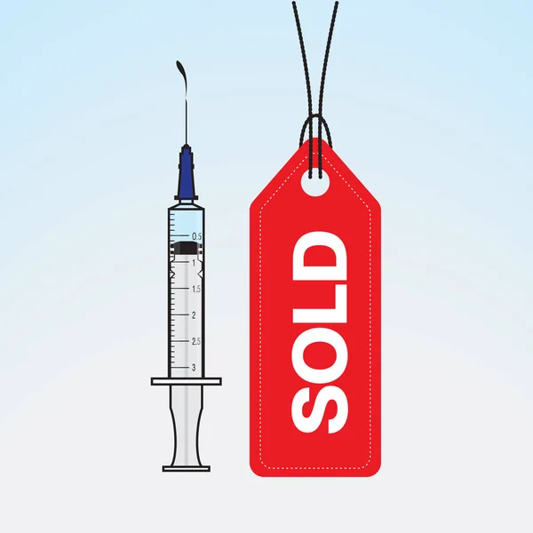 Illustration Syringe Price Tag Light Blue Gradation Background — Vector de stock