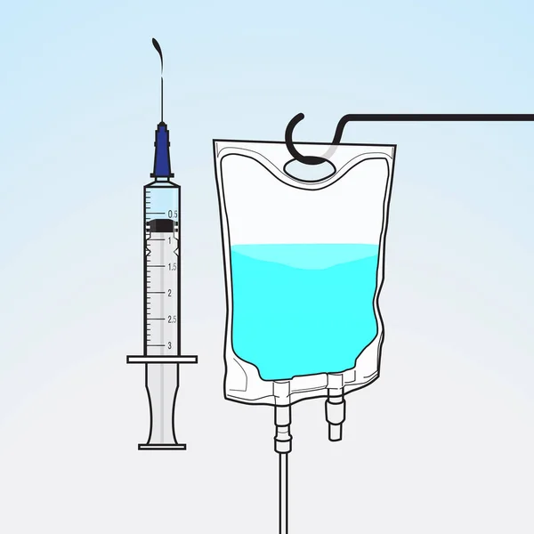 Illustration Syringe Saling Bag Light Blue Gradation Background — Vector de stock
