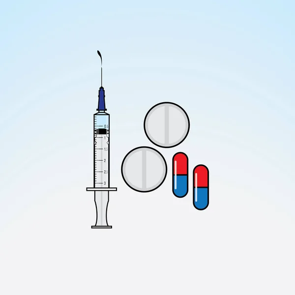 Ilustración Una Jeringa Medicamentos Sobre Fondo Gradiente Azul Claro — Vector de stock