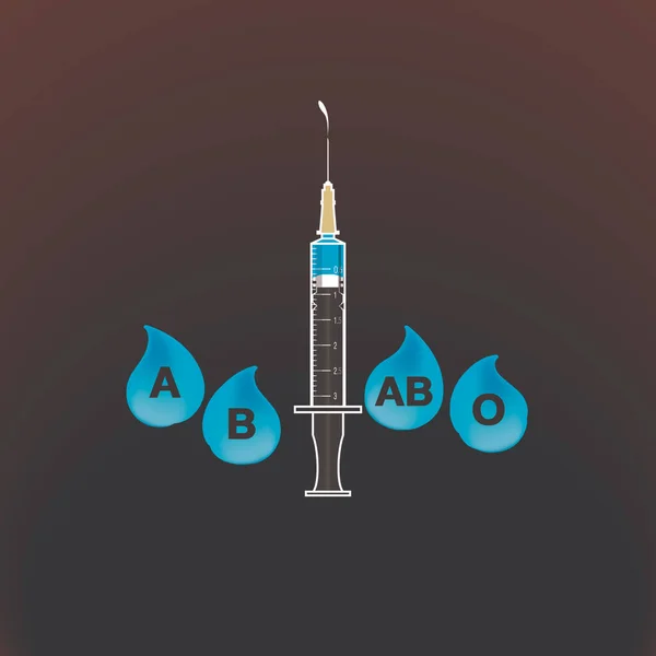 Ilustración Una Jeringa Cuatro Grupos Sanguíneos Sobre Fondo Gradación Azul — Vector de stock