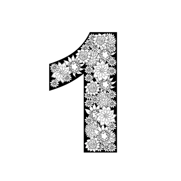 Conception de l'alphabet floral dessiné à la main. Numéro 1 — Image vectorielle
