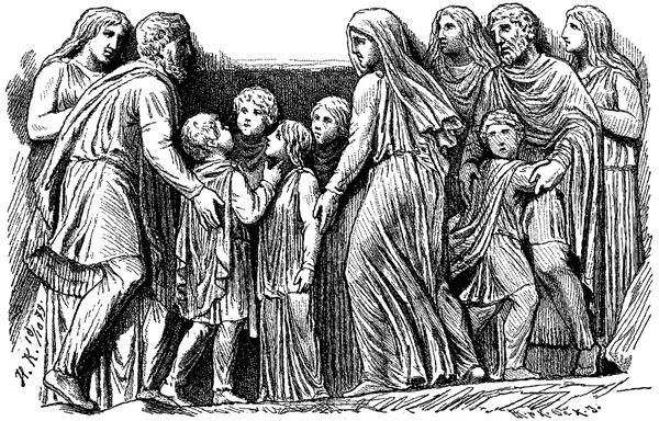 Немецкая семья (древний образ). Vectorized — стоковый вектор