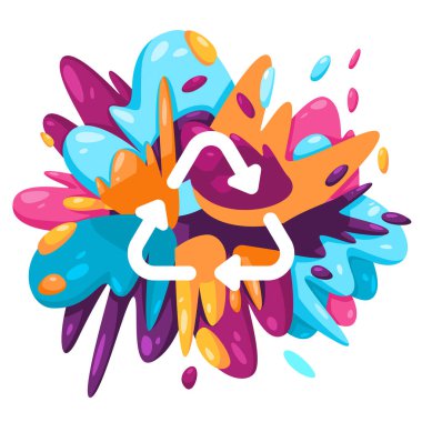 Geri dönüşüm çöp çemberi çöp simgesini renkli boya sıvısı sıçratma mürekkep sıçrama tasarımı yaratıcı illüstrasyon