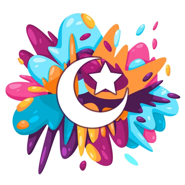 Ícone de estrela crescente lua Islã na pintura splat colorido líquido salpicos tinta design ilustração criativa — Vetor de Stock