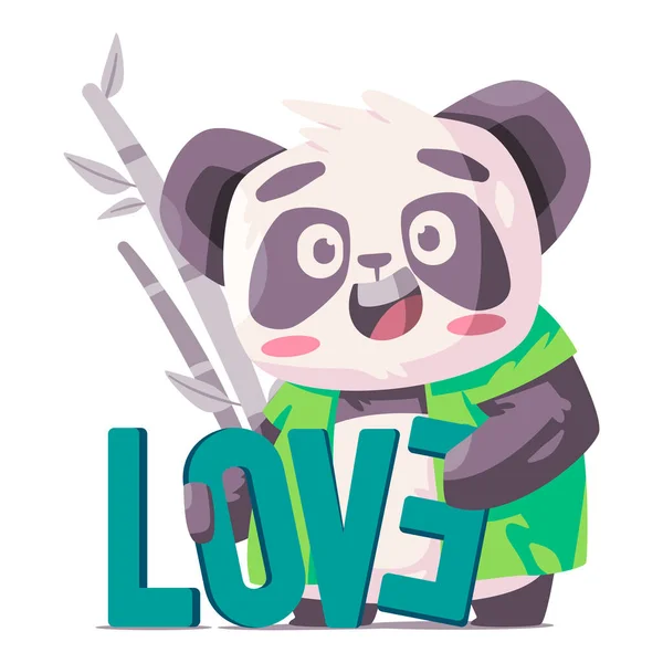 Roztomilý panda drží milostný text s hloupým obličejem legrační charakter černobílý medvěd komiks maskot — Stockový vektor
