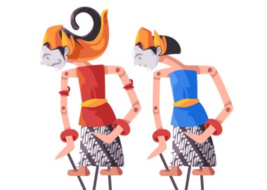 Wayang, Java Endonezya 'dan geleneksel gölge kuklasını çift ilişkisinin resimlerini yaptı.