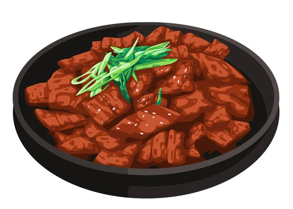 Bulgogi coréen dessin alimentaire illustration de la cuisine traditionnelle grillée viande frite — Image vectorielle