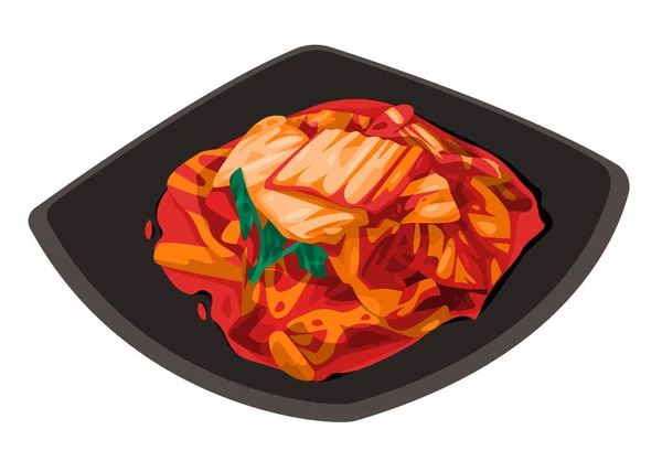 Kimchi korean dibujo de la comida ilustración de la cocina tradicional picante encurtido col salada — Vector de stock