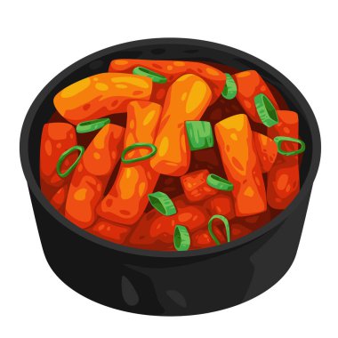Tteok bokki ya da topokki Kore mutfağı pirinç keki baharatlı soslu Asyalı sokak yemeği