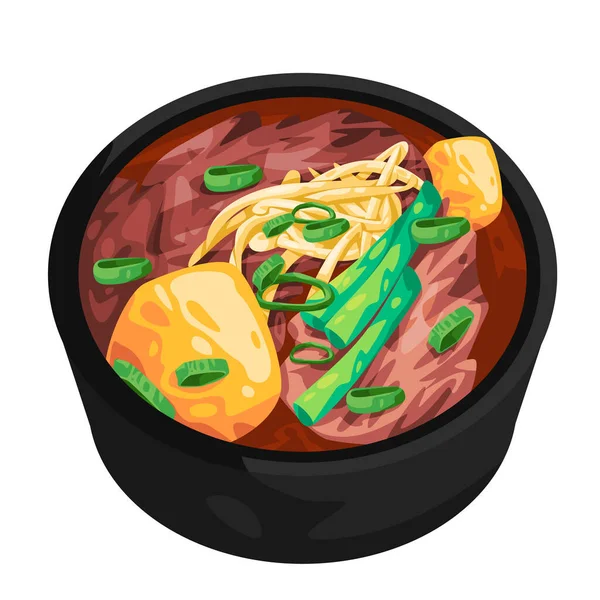 Gamjatang viande de bœuf ragoût bouilli avec pommes de terre plats sud-coréens soupe traditionnelle asiatique illustration culinaire dessin — Image vectorielle