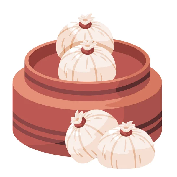 Knödel bao Dim Sum gefüllt traditionelle chinesische asiatische Brötchen Brot Lebensmittel Zeichnung Illustration — Stockvektor