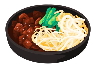 Jajangmyeon mujigae kara fasulye soslu erişte Kore yemeği çizimi