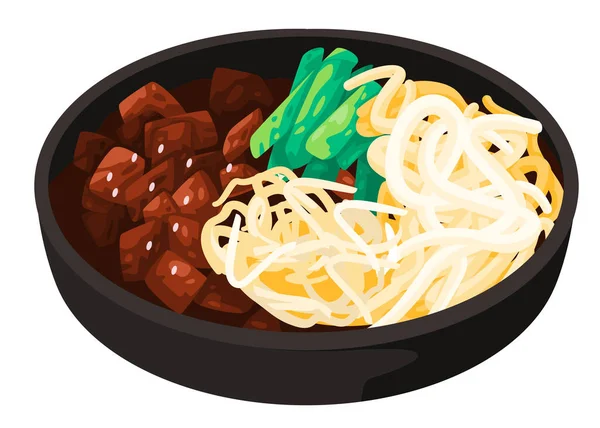 Jajangmyeon mujigae kara fasulye soslu erişte Kore yemeği çizimi — Stok Vektör