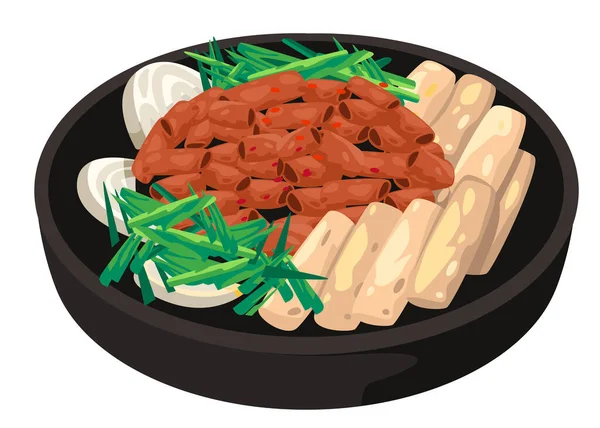 Gopchang a la parrilla intestino carne coreana vector de alimentos dibujo ilustración — Vector de stock