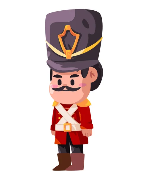Guard costume britain kingdom traditional uniform in red nutcracker soldier toys standing illustration — Vector de stock