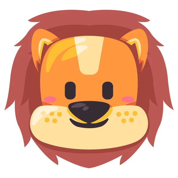 Leão adorável emoticon máscara facial ilustração sorriso cabeça animal selvagem sorriso e design de forma desenhos animados crianças planas crianças desenho — Vetor de Stock