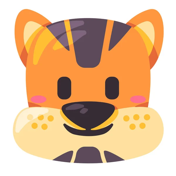 Tygr tvář maska ilustrace úsměv hlava divoké zvíře úsměv a tvar design karikatura ploché děti kreslení — Stockový vektor