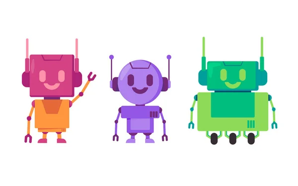 Friendly Robot Clipart Collection Humanoid Colorful Cartoon Illustration Toys Kids — Image vectorielle