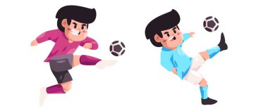 Soccer football action play shoot kick ball character sport athlete cartoon vector