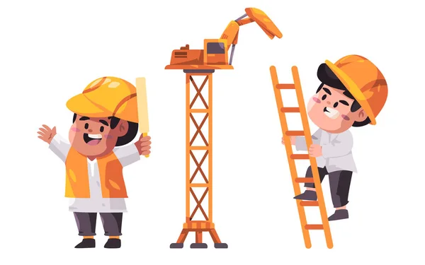 Grue Travailleur Construction Portant Casque Sécurité Jaune Constructeur Industriel Personnage — Image vectorielle