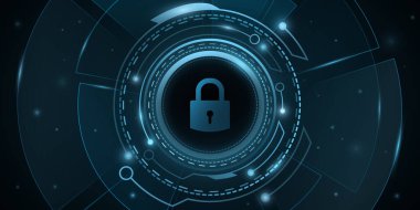 Ağ koruma arka plan tasarımı. Işık efektli dijital HUD UI. Fütürist, bilim kurgu kullanıcı arayüzü. Siber güvenlik. Vektör çizimi. EPS 10