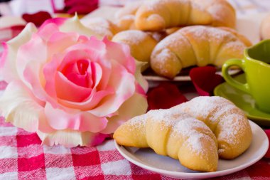 Breakfast croissant and coffee - brioches clipart