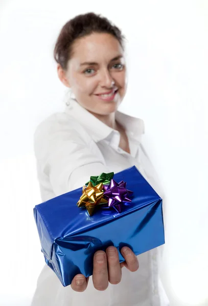 Gorgeous woman with a gift — Stock Photo, Image