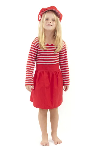 Little blond in red — Stock Photo, Image