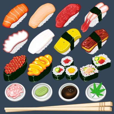 Japon suşi koleksiyonu kümesi