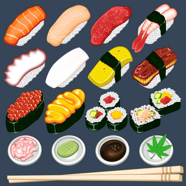 Japanese Sushi Collection Set — Stock Vector