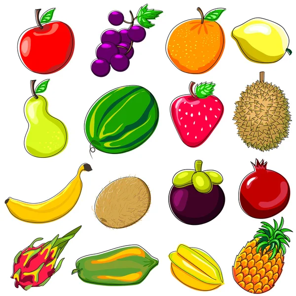 Fresh Fruits Doodle Style — Stock Vector