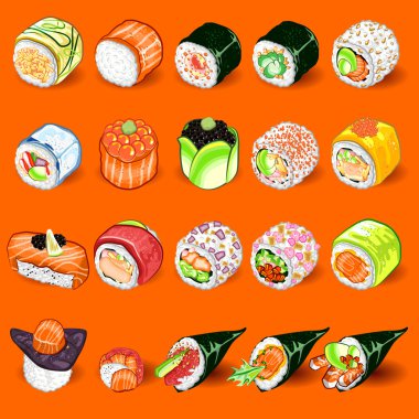 Japon suşi koleksiyonu kümesi