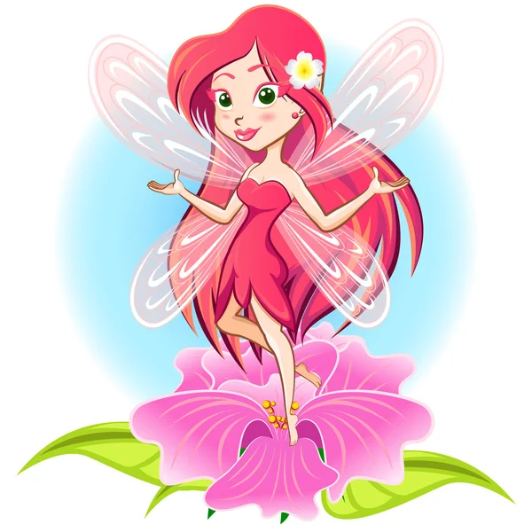 Princesa de hadas volando por encima de una flor — Vector de stock