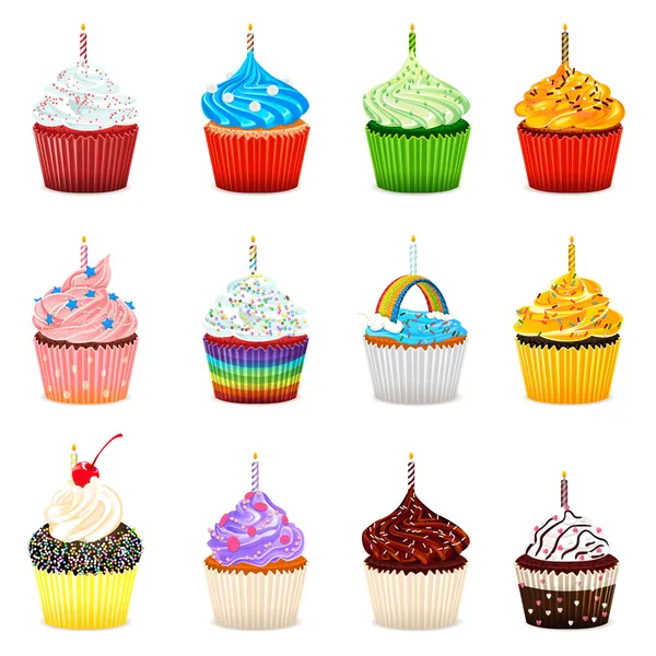 Cupcakes Vector Illustration Collection Set — Stock Vector
