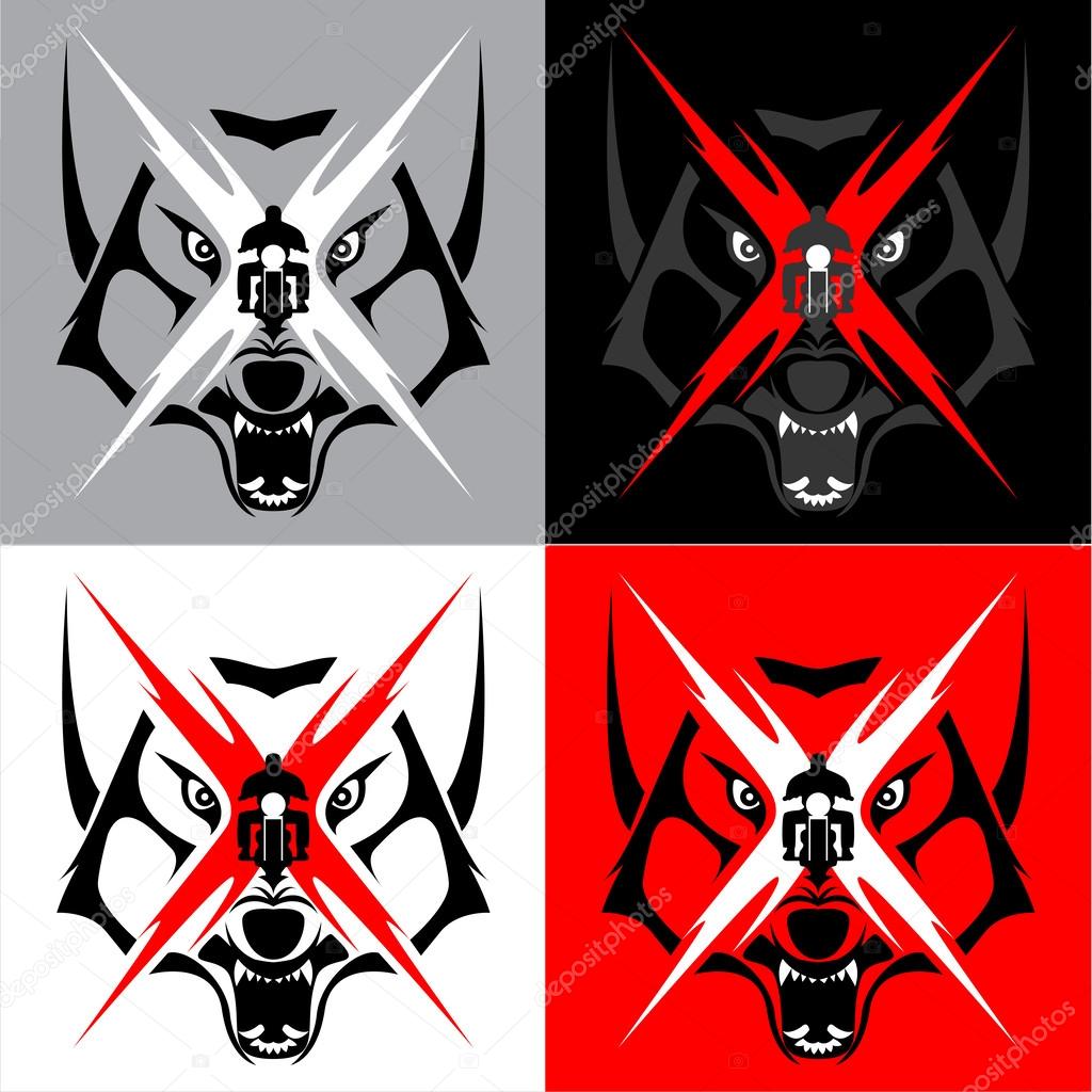 Tribal Coyote Wolf Emblem Tattoo Logo for Big Motorcycle Biker. Useful As Icon, Illustration And Background for Motorcycle Club Tatoo, Logo & Emblem.
