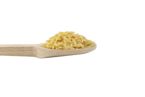 Griechenland Kritharaki Genannt Italien Orzo Genannt Reisförmige Pasta Holzlöffel Isoliert — Stockfoto