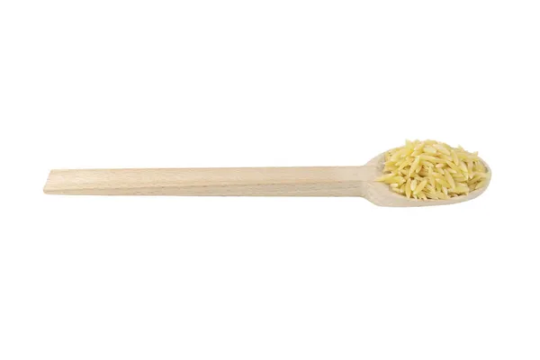 Griechenland Kritharaki Genannt Italien Orzo Genannt Reisförmige Pasta Holzlöffel Isoliert — Stockfoto