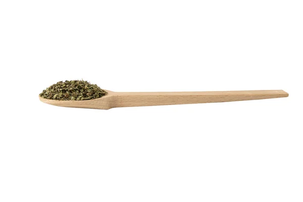 Dried Lemon Balm Melissa Officinalis Herb Wooden Spoon Isolated White — Stock Photo, Image