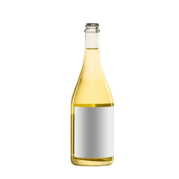 Beyaz Arka Planda Boş Etiketli Beyaz Sarı Şarap Şişesi — Stok fotoğraf