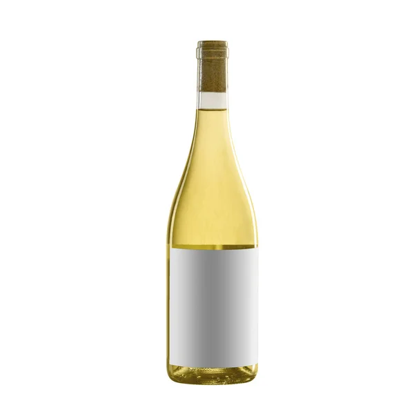 Bottiglia Vino Bianco Giallo Con Etichetta Bianca Isolata Sfondo Bianco — Foto Stock