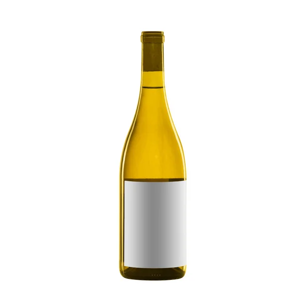 Bouteille Vin Blanc Avec Étiquette Vierge Isolée Sur Fond Blanc — Photo