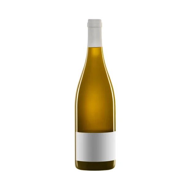 Beyaz Arka Planda Boş Etiketli Beyaz Şarap Şişesi — Stok fotoğraf