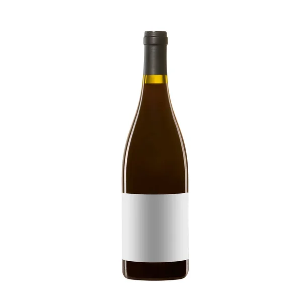 Rode Wijnfles Met Blanco Etiket Geïsoleerd Witte Achtergrond — Stockfoto