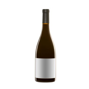 Beyaz arkaplanda boş etiketli kırmızı şarap şişesi.