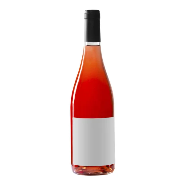 Beyaz Arka Planda Boş Etiketli Gül Şarabı Şişesi — Stok fotoğraf