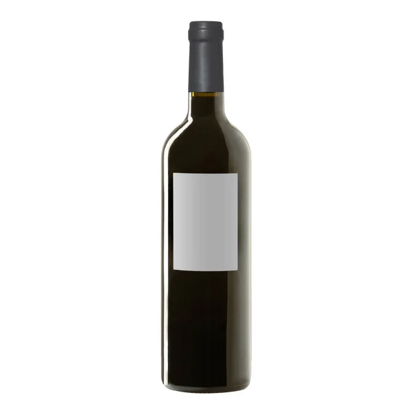Bouteille Vin Rouge Avec Étiquette Vierge Isolée Sur Fond Blanc — Photo