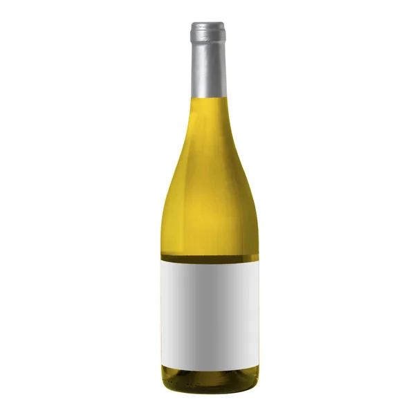 Frasco Vinho Branco Com Rótulo Branco Isolado Sobre Fundo Branco — Fotografia de Stock