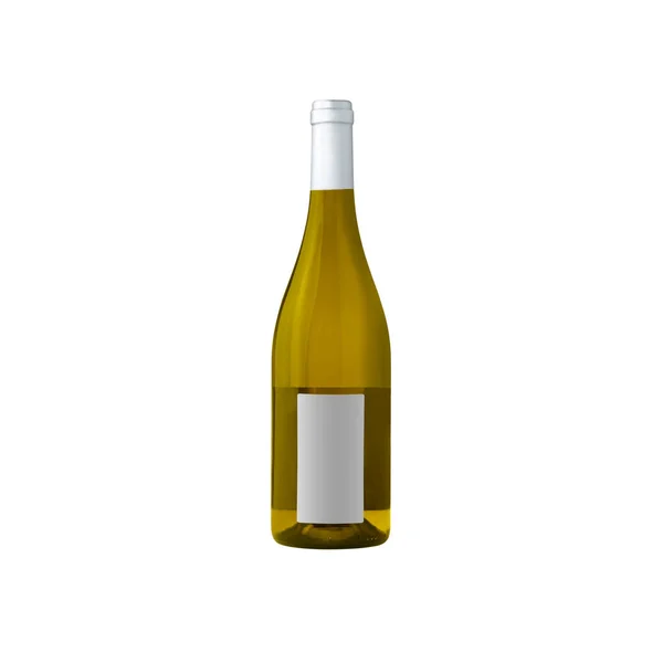 Butelka Białego Wina Czystą Etykietą Białym Tle — Zdjęcie stockowe