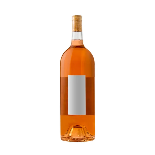 Beyaz Arka Planda Boş Etiketli Gül Şarabı Şişesi — Stok fotoğraf